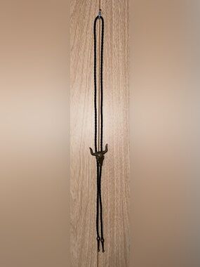 Bolo Tie with Bull Skull Slide in Antiqued Brass and Black